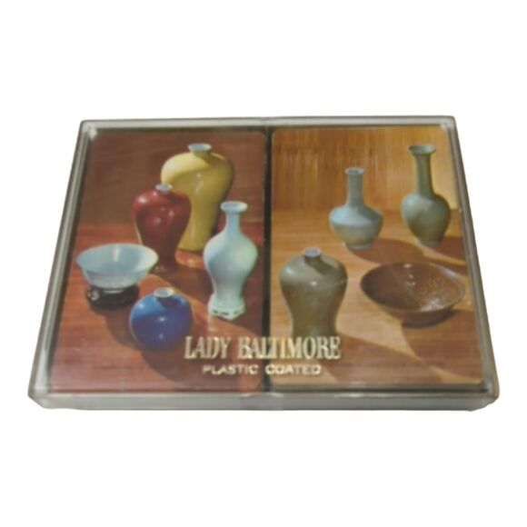 Mid-Century Lady Baltimore Playing Cards Vase Bowl Pottery MCM Complete 2 Decks - Picture 1 of 4